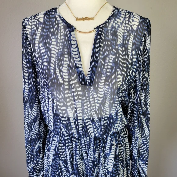 H&M // ultra-glam blue & white feathered print semi-sheer long maxi dress - Picture 4 of 15